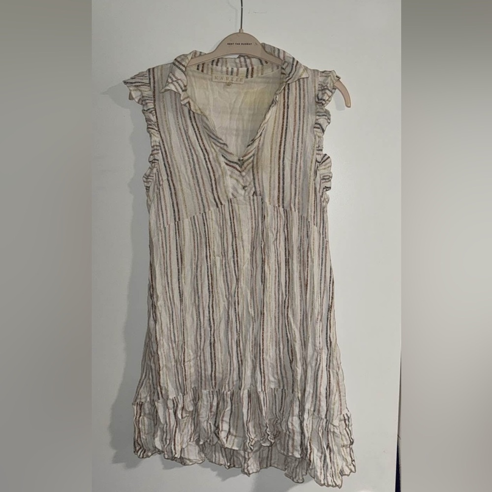 Karlie Cream and Brown Striped Ruffle Dress